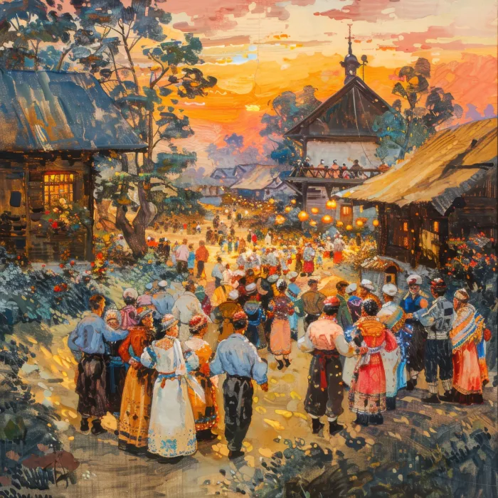 Vibrant Village Festival Sunset Canvas Print wall art print | PrintPosters.in
